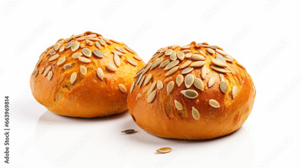 Organic buns with pumpkin seeds isolated on white background