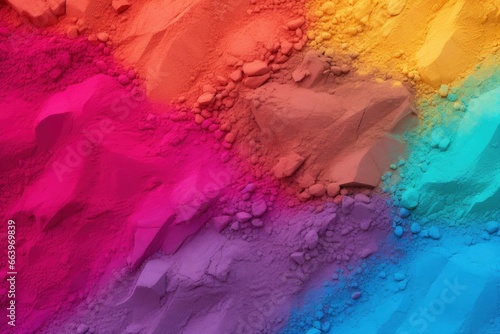 Close up of multi holi coloured sand background.