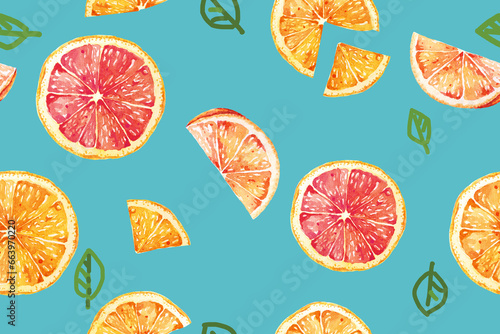 Fototapeta Naklejka Na Ścianę i Meble -  Seamless pattern of tangerines with watercolor.Designed for fabric luxurious and wallpaper, vintage style.Fruit orange background.Mandarin pattern.