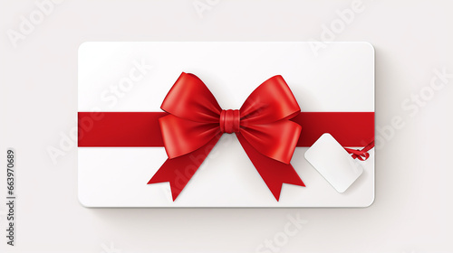 Card or box with red or red ribbon. Gift, holiday banner. Discounts for holidays. © steftach