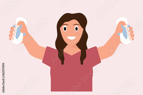 Happy woman celebrate period days, World menstrual hygiene day. world menopause day concept vector.