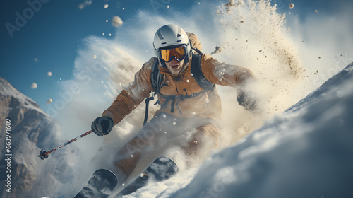 Winter adrenaline, Close-up shot of extreme sports action in the snow