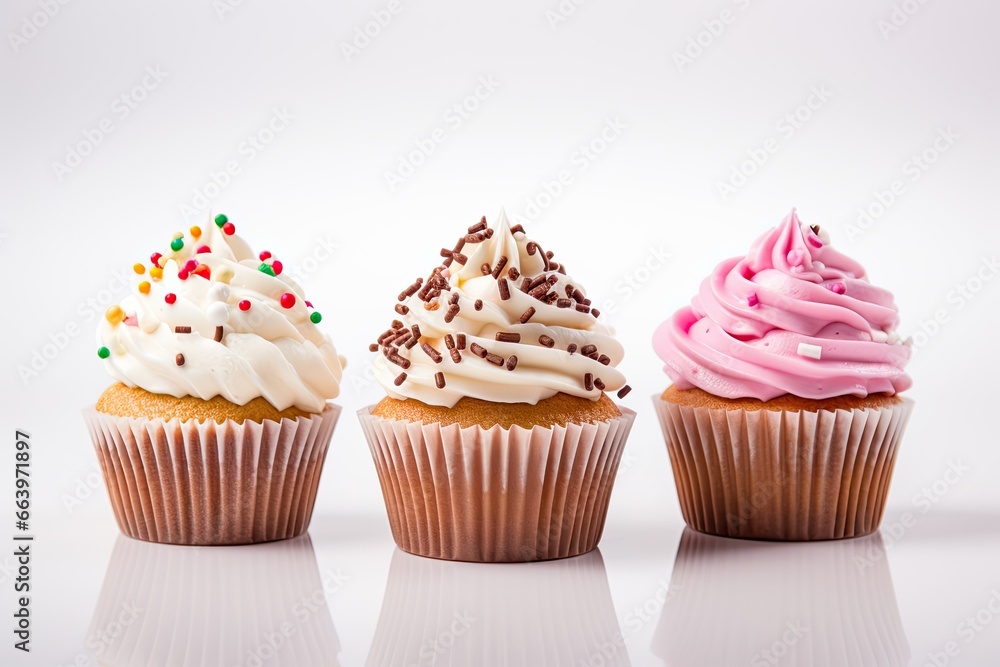 Three Cupcakes on White Background