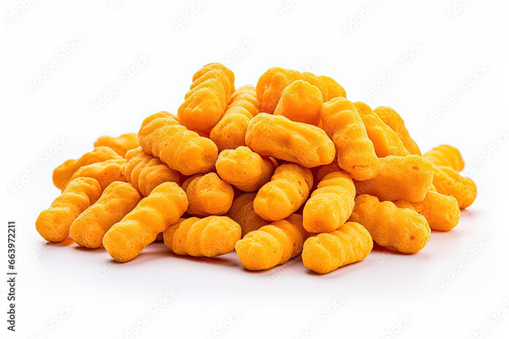 Cheese Puffs Isolated on White Background - obrazy, fototapety, plakaty 