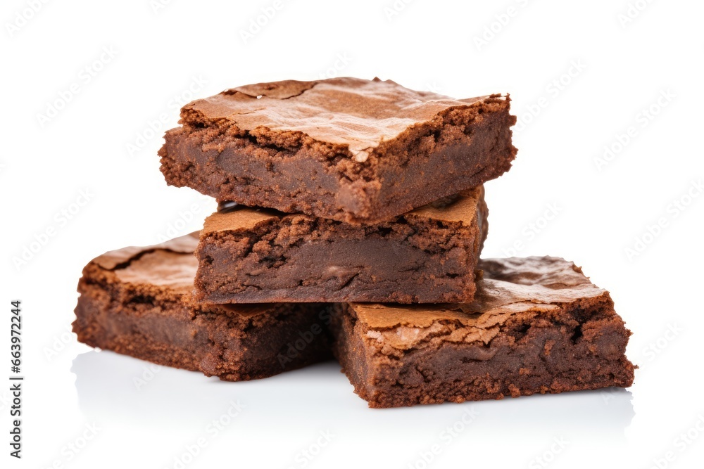 Brownies Isolated on White Background - Sweet Snack in a Delicious Stack