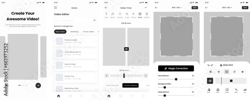 Video Editor, Multimedia, audiovisual content, Retouch and Render Mobile App UI Kit Template