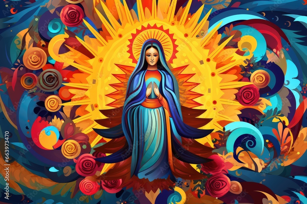 Fiesta of Our Lady of Guadalupe (Mexico): Honors the Virgin Mary with processions, feasts, and religious ceremonies on December 12th.  - obrazy, fototapety, plakaty 
