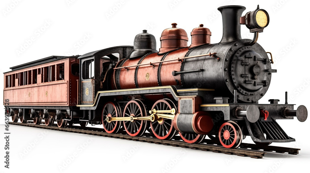 Naklejka premium retro steam locomotive on white background