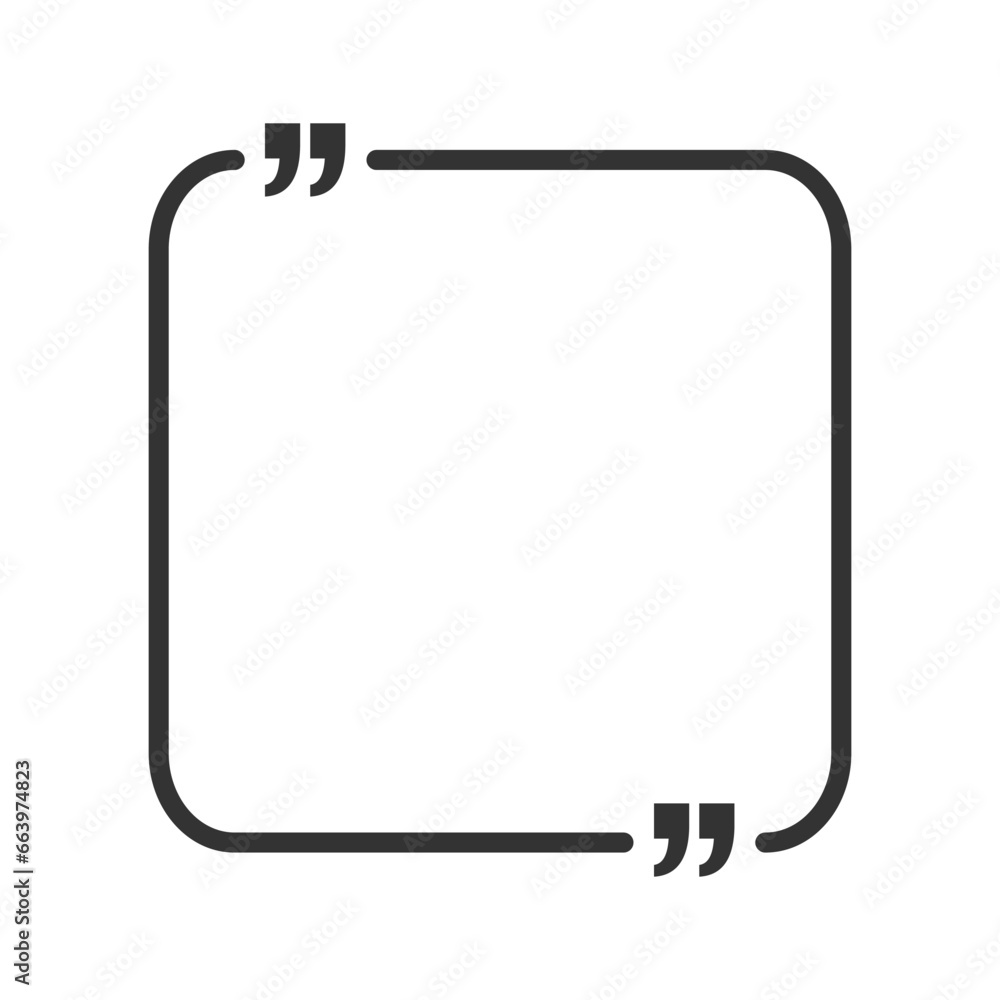 Quote square frame. Quotation mark symbol. Speech, mention, texting box, bubble blog guote sign. Outline, flat and colored style icon for web design. Vector illustration. Quote square frame. Quotation mark symbol. Speech, mention, texting box, bubble blog guote sign. Outline, flat and colored style icon for web design. Vector illustration.