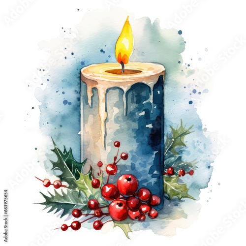 christmas candle and holly