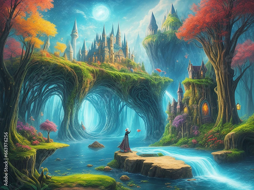 Free photo of fantastic magical world through art. AI generated image.