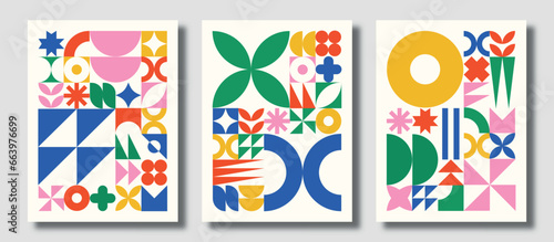 Set of colour geometric poster, bauhaus shapes pattern, bauhaus abstract collection of geometry backgrounds, modern trendy design poster