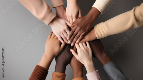 Hands, stack and team building, entrepreneurs and support with winning, planning and mission and trust. Business community, success and solidarity, collaboration and palm with synergy. photo