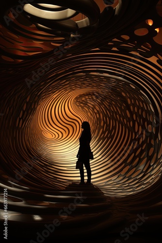 tunnel of light with a woman. Vortex surreal spiritual dream