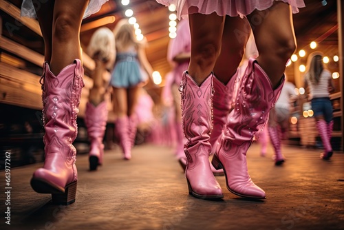 females in pink cowboy boots dancing