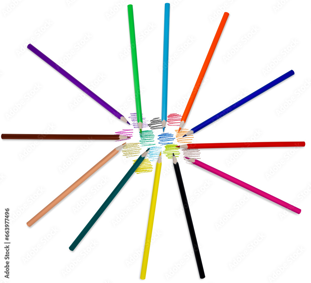 Fototapeta premium Multi-colored pencils isolated on a transparent background.