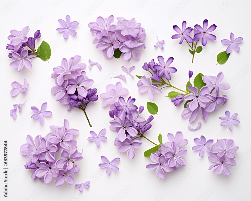 Several Lilac Flowers on White Background