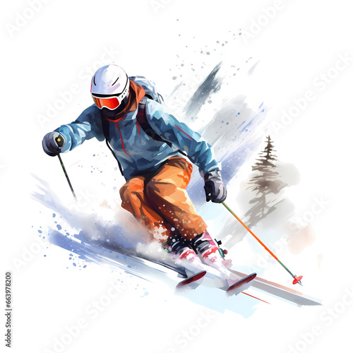 Watercolor Skiing Clipart