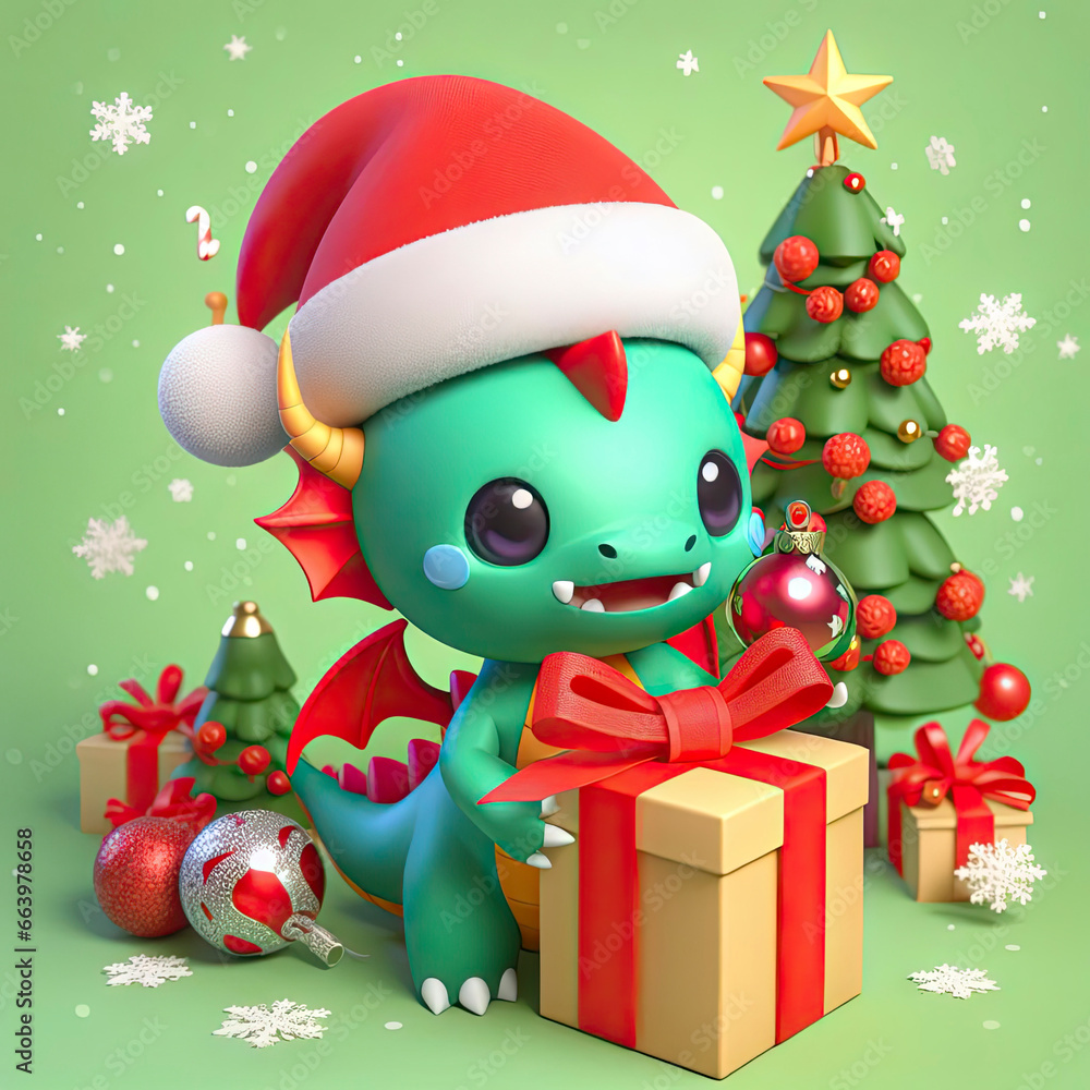 symbol of the new year 2024. baby dragon with gifts. ai generative symbol of the new year 2024. baby dragon with gifts. ai generative