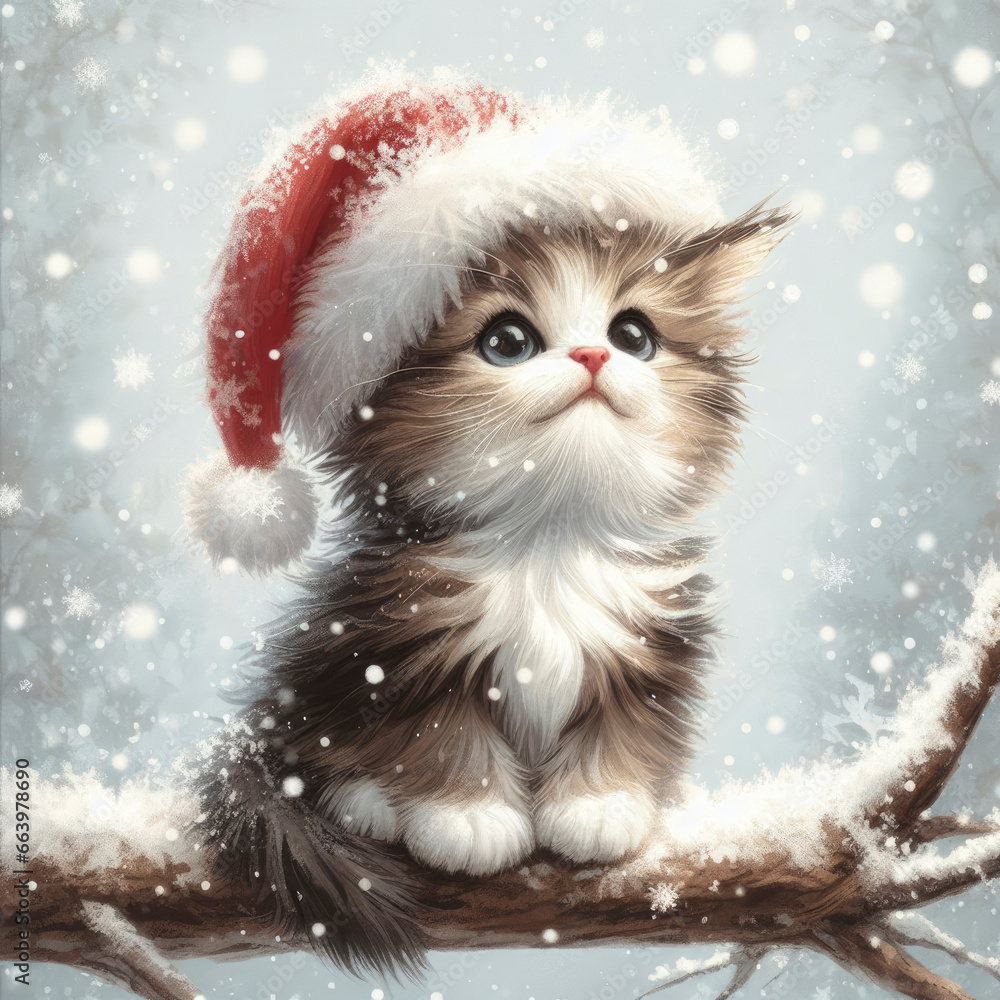 fluffy kitten in a New Year's hat. ai generative fluffy kitten in a New Year's hat. ai generative