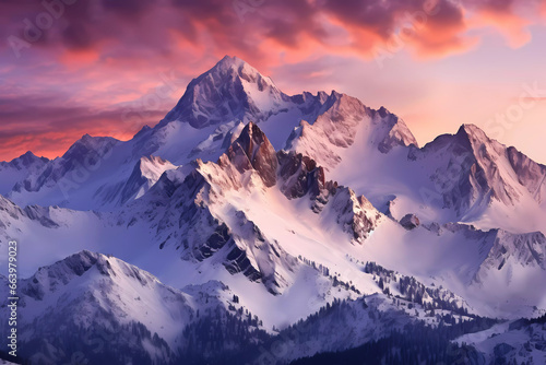Snow-Capped Mountain Landscape at Sunset