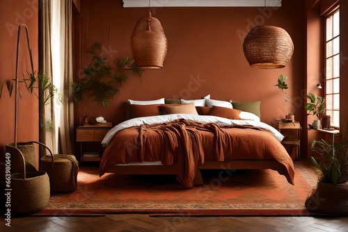 Earthy tones bedroom warm terracotta olive green