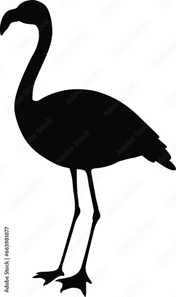 Simple and adorable flat colored Flamingo in silhouette