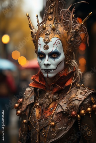 Close up of carnival of Venice. Man wears a mask and costume.