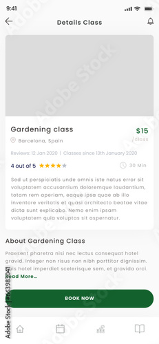 Gardening class, planting academy and horticulture School Green App UI Kit Template