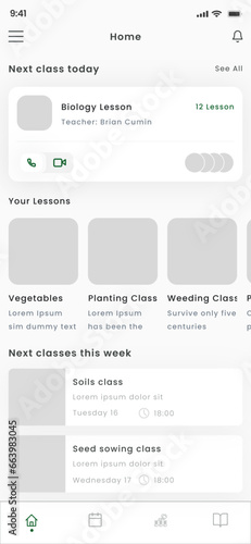 Gardening class, planting academy and horticulture School Green App UI Kit Template