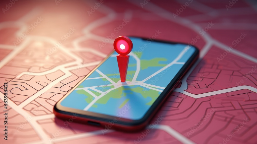 Smartphone with map, 3D Map pins, GPS, navigator pin checking points, 3D World Map icon, technology and application mobile smart phone with mobile, delivery tracking, transportation, generate by AI Smartphone with map, 3D Map pins, GPS, navigator pin checking points, 3D World Map icon, technology and application mobile smart phone with mobile, delivery tracking, transportation, generate by AI