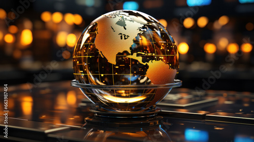 Global business, globe futuristic technology background