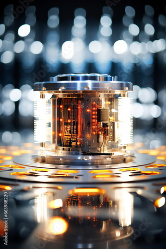 Quantum chip, part of quantum computer. How quantum technology may look-like. Technology and science concept image 