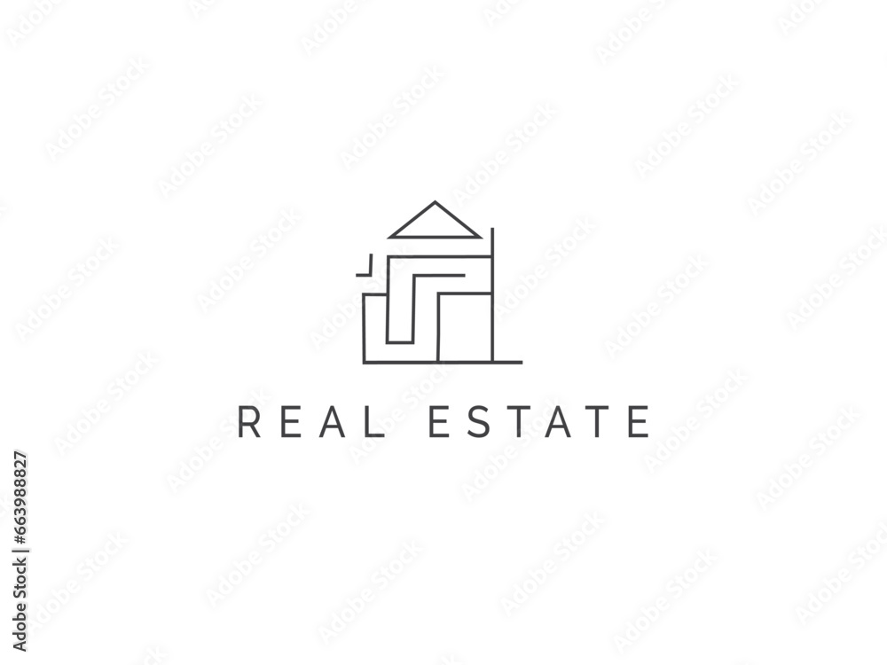 Vector house, Real estate logo, element. Modern style home architecture icon. Line art design. Vector house, Real estate logo, element. Modern style home architecture icon. Line art design.