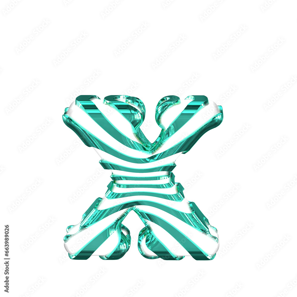 White symbol with turquoise straps. letter x White symbol with turquoise straps. letter x
