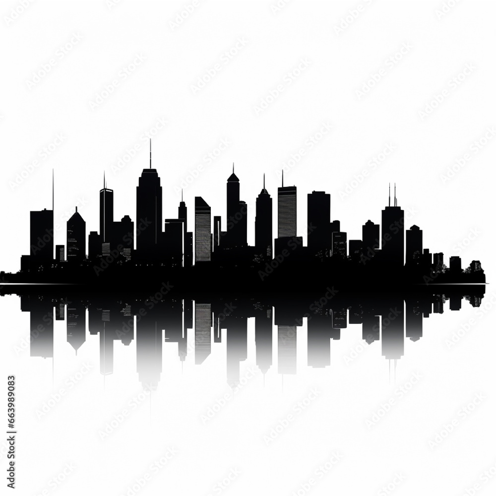 City skyline silhouette with reflection on a white background. Vector illustration. City skyline silhouette with reflection on a white background. Vector illustration.
