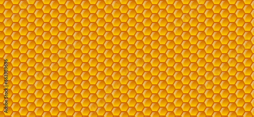 honeycomb pattern. Vector label for bee honey. Honeycombs with honey, and a symbolic simplified image of a bee as a design element. Organic and eco honey labels and tags with bees.