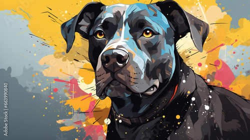 Adorable american pitbull terrier dog in mixed grunge color illustration. photo