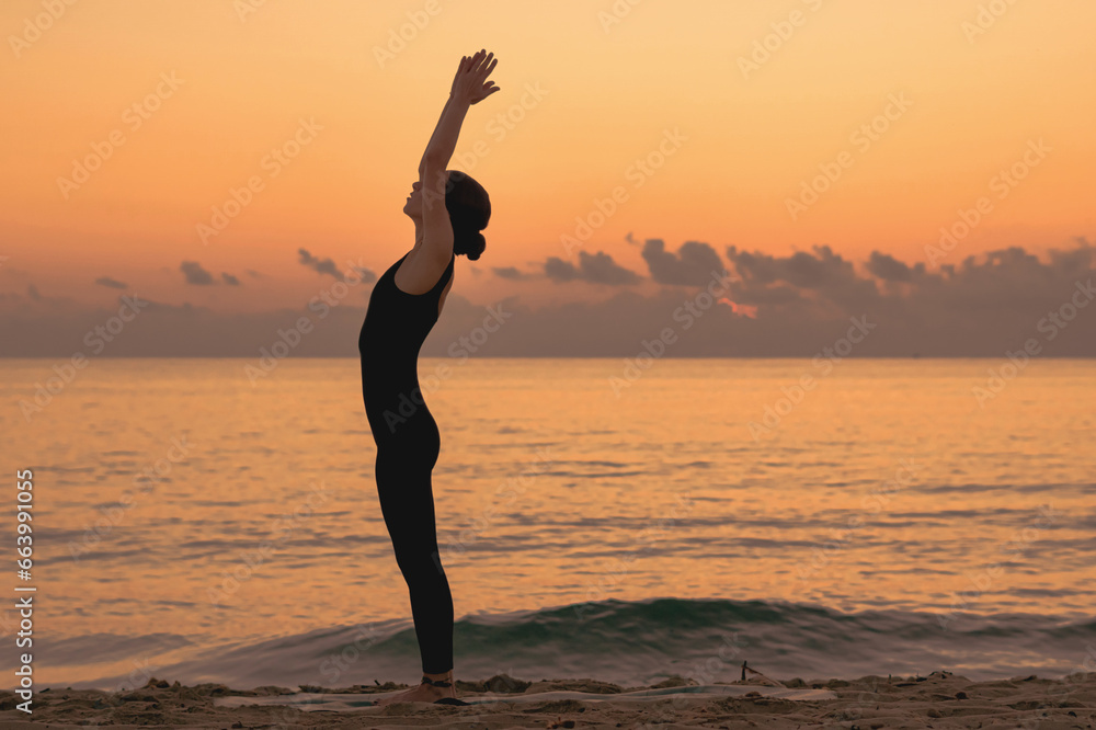 Tranquil Sunset Yoga  at the beach - A Wellness and Mindfulness Journey at sunrise