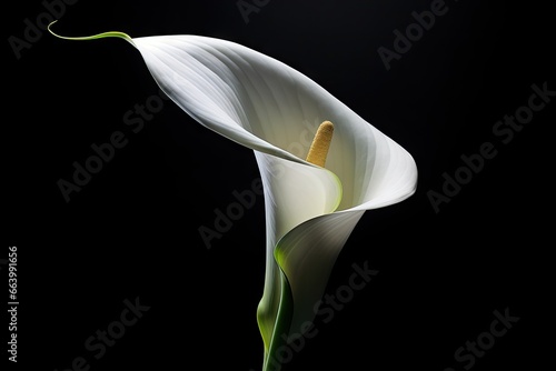  a white flower with a green stem on a black background.  generative ai