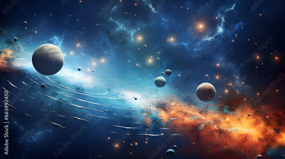 System planets sky bright light shining them nebula panoramic view key center streaming entities
