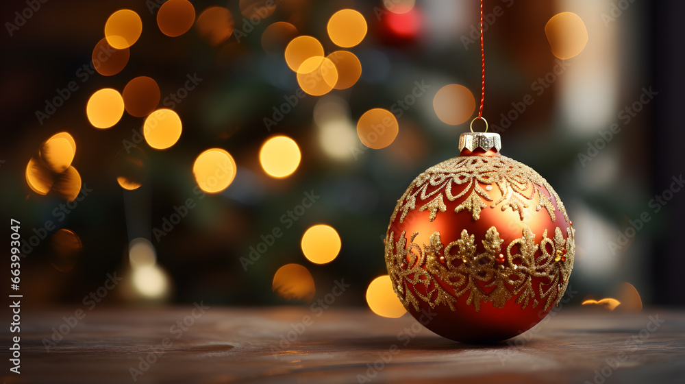 Obraz premium christmas decoration on a dark background with christmas ball.