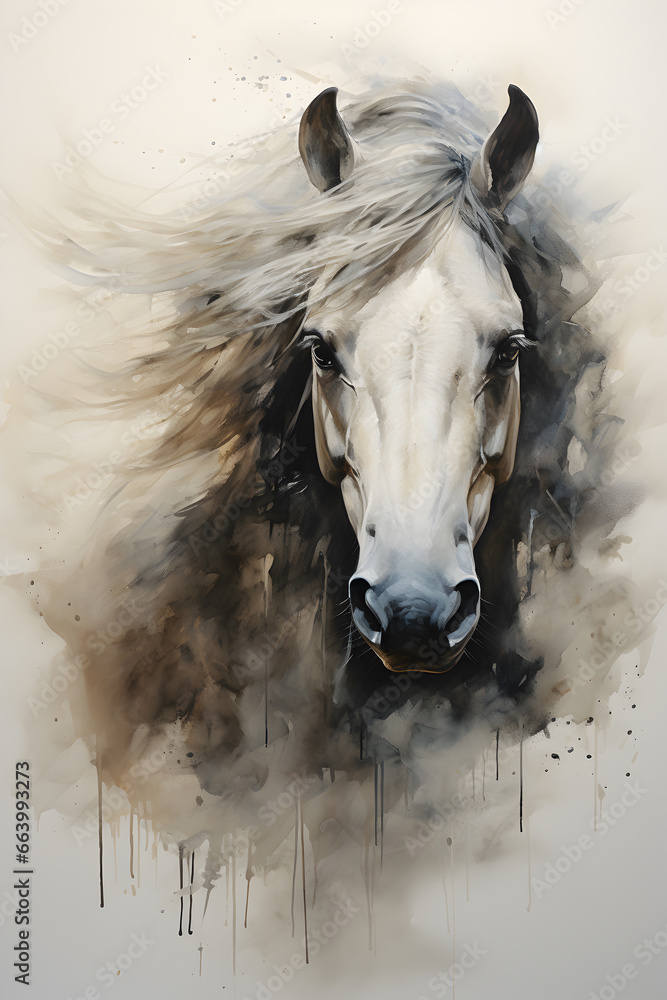 watercolor horse portrait on dark background
