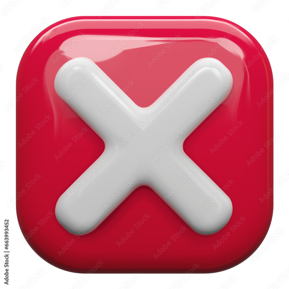 3D red X mark icon. Checkmark right symbol, tick sign. check and uncheck for web and mobile apps. 3D vector illustration. 3D red X mark icon. Checkmark right symbol, tick sign. check and uncheck for web and mobile apps. 3D vector illustration.