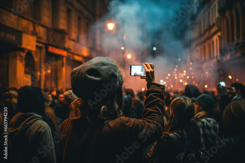 modern street revolution with a crowd of people