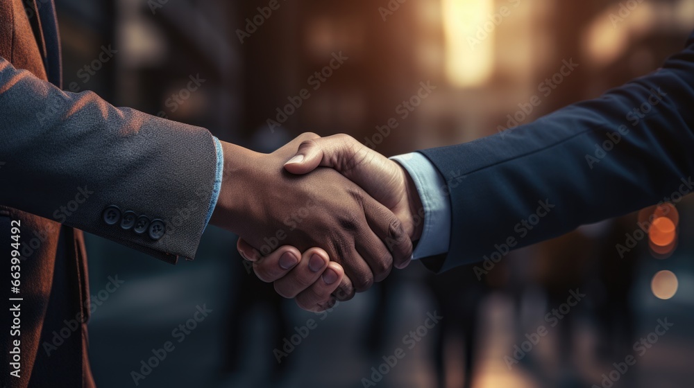 Handshake of successful men with dark and light skin partners, blurred horizontal background of a business center, joint projects negotiations deal teamwork
Handshake of successful men with dark and light skin partners, blurred horizontal background of a business center, joint projects negotiations deal teamwork