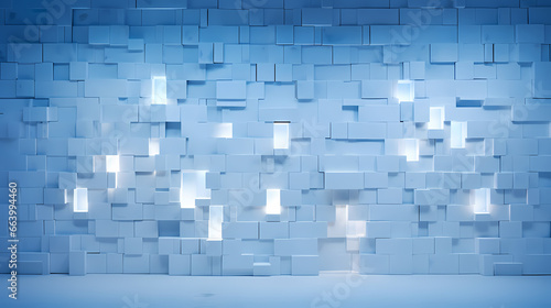 An architectural marvel of a wall meticulously assembled with light white-blue blocks  showcasing modern craftsmanship