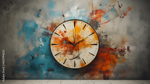 Wallpaper Mural old wall clock on a background with a colorful splashes Torontodigital.ca