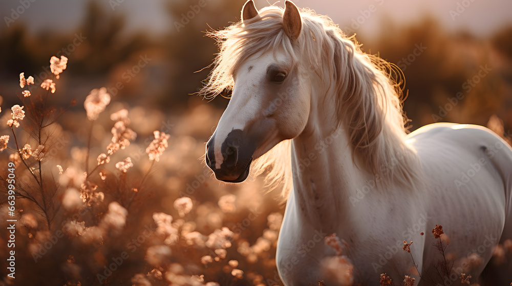 portrait of a beautiful white horse in the sunset light portrait of a beautiful white horse in the sunset light