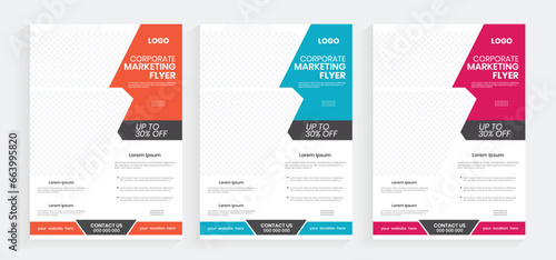 Creative business marketing printable flyer design, set of corporate flyer, leaflet, and handout templates, editable custom vector graphic industry flyer design, a4 size paper sheet design